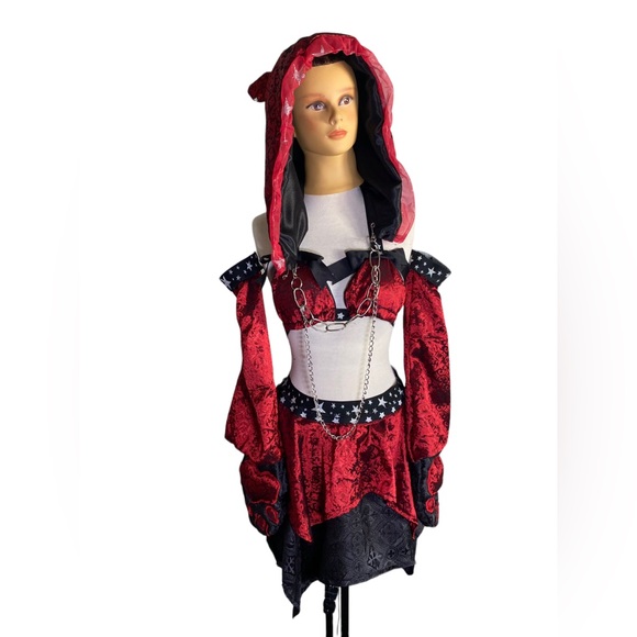 Handmade Red Neko Cat Girl Cosplay Rave Hood Festival Set Costume - Picture 1 of 10